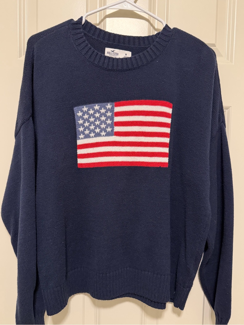 Hollister Navy Crewneck Sweater with American Flag Motif- Women’s M